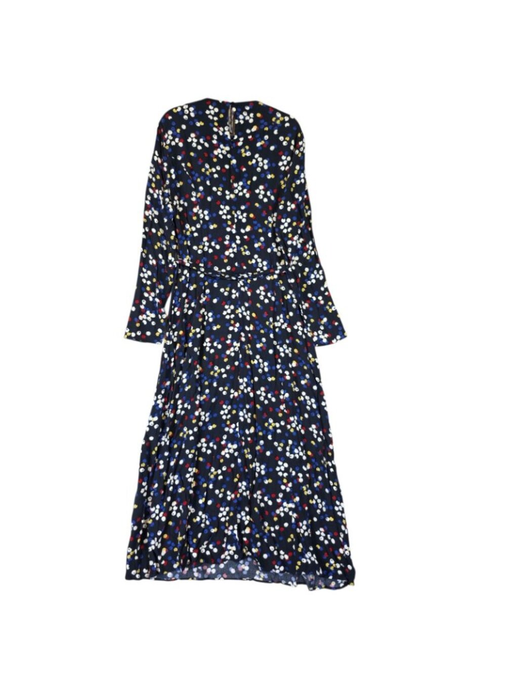 Zara Dress Womens L Multicolor Polka Dot Round Neck Long Sleeve Maxi Belted - Picture 2 of 13